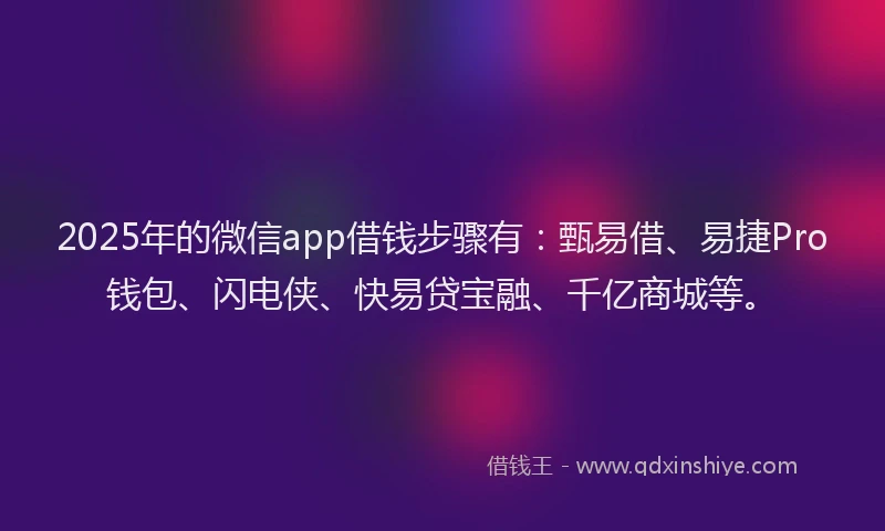2025年的微信app借钱步骤有：甄易借、易捷Pro钱包、闪电侠、快易贷宝融、千亿商城等。