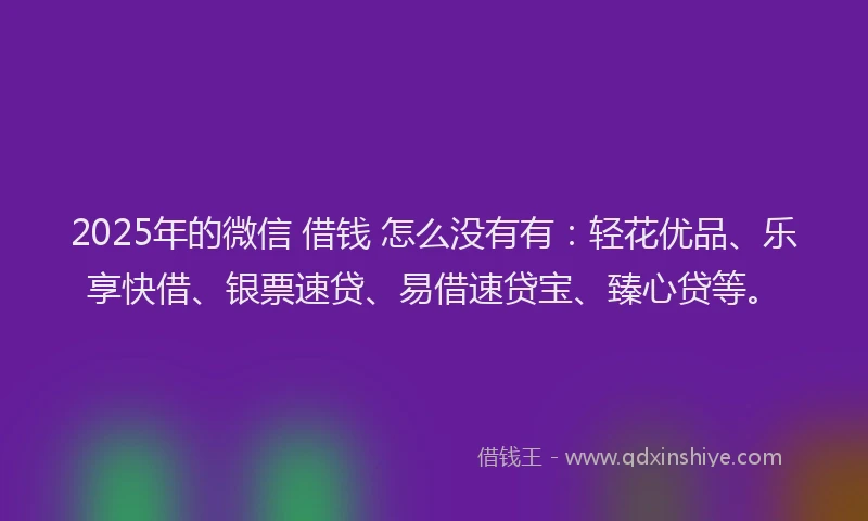 2025年的微信 借钱 怎么没有有：轻花优品、乐享快借、银票速贷、易借速贷宝、臻心贷等。