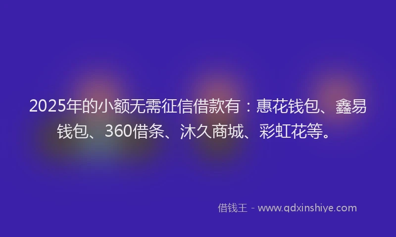 2025年的小额无需征信借款有：惠花钱包、鑫易钱包、360借条、沐久商城、彩虹花等。