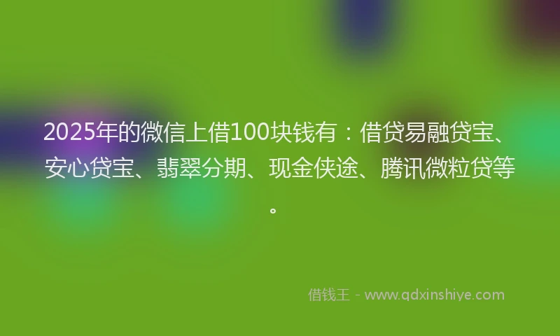 2025年的微信上借100块钱有：借贷易融贷宝、安心贷宝、翡翠分期、现金侠途、腾讯微粒贷等。