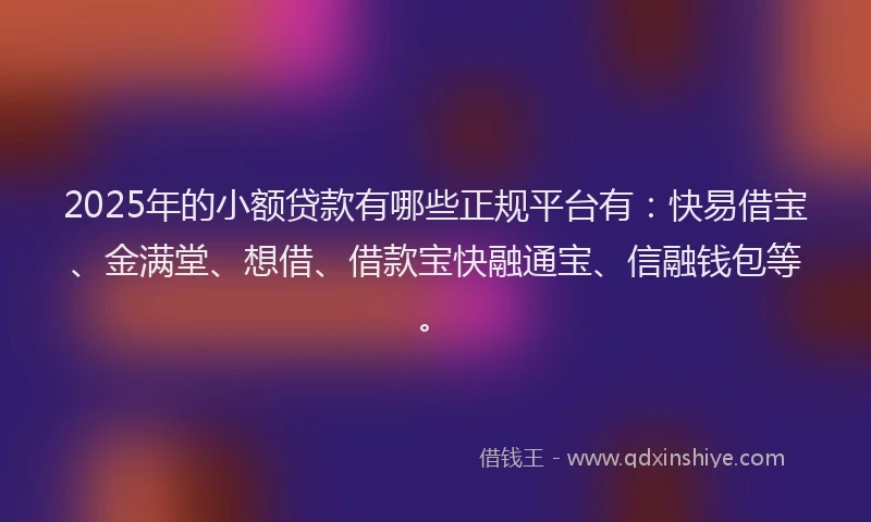 2025年的小额贷款有哪些正规平台有：快易借宝、金满堂、想借、借款宝快融通宝、信融钱包等。
