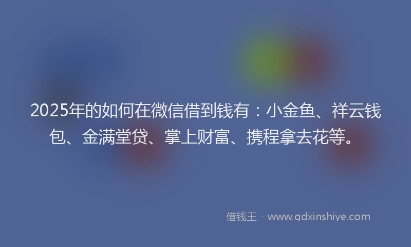 2025年的如何在微信借到钱有：小金鱼、祥云钱包、金满堂贷、掌上财富、携程拿去花等。