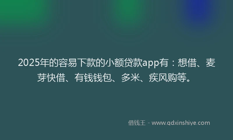 2025年的容易下款的小额贷款app有：想借、麦芽快借、有钱钱包、多米、疾风购等。