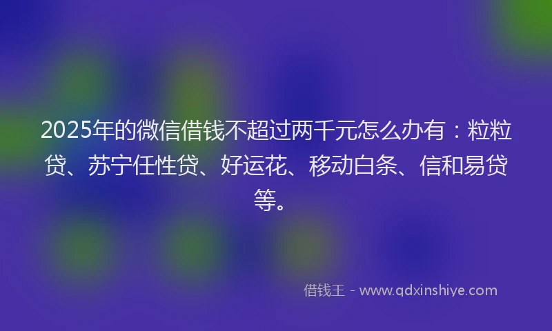 2025年的微信借钱不超过两千元怎么办有：粒粒贷、苏宁任性贷、好运花、移动白条、信和易贷等。