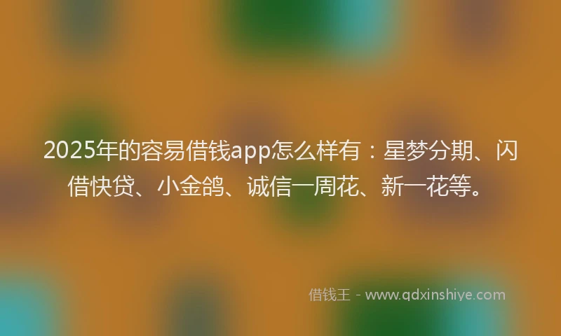 2025年的容易借钱app怎么样有：星梦分期、闪借快贷、小金鸽、诚信一周花、新一花等。