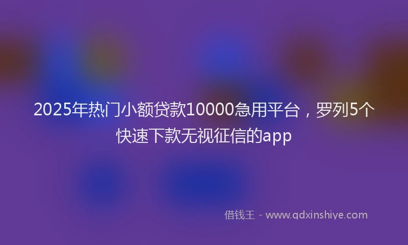 2025年热门小额贷款10000急用平台，罗列5个快速下款无视征信的app
