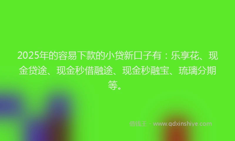2025年的容易下款的小贷新口子有：乐享花、现金贷途、现金秒借融途、现金秒融宝、琉璃分期等。