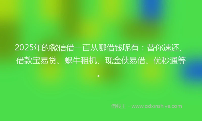 2025年的微信借一百从哪借钱呢有：替你速还、借款宝易贷、蜗牛租机、现金侠易借、优秒通等。