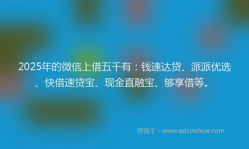 2025年的微信上借五千有：钱速达贷、派派优选、快借速贷宝、现金直融宝、够享借等。