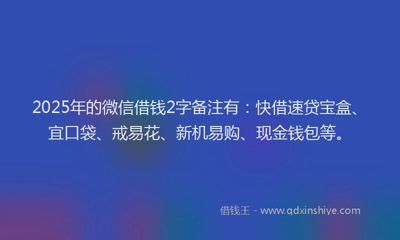 2025年的微信借钱2字备注有：快借速贷宝盒、宜口袋、戒易花、新机易购、现金钱包等。