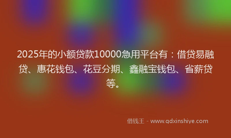 2025年的小额贷款10000急用平台有：借贷易融贷、惠花钱包、花豆分期、鑫融宝钱包、省薪贷等。