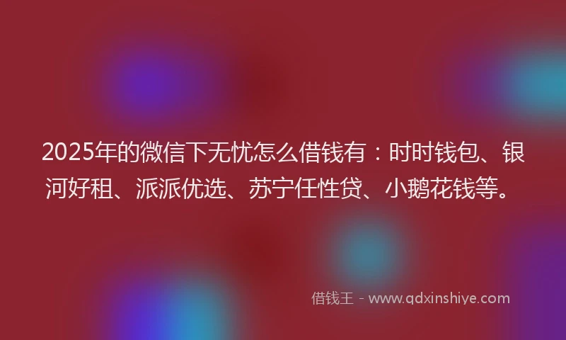 2025年的微信下无忧怎么借钱有：时时钱包、银河好租、派派优选、苏宁任性贷、小鹅花钱等。