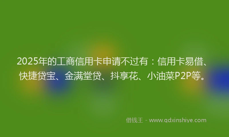 2025年的工商信用卡申请不过有：信用卡易借、快捷贷宝、金满堂贷、抖享花、小油菜P2P等。