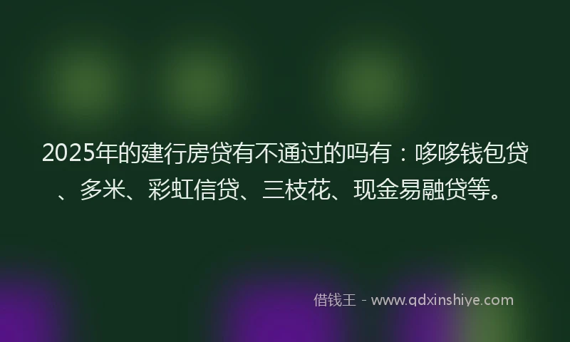 2025年的建行房贷有不通过的吗有：哆哆钱包贷、多米、彩虹信贷、三枝花、现金易融贷等。