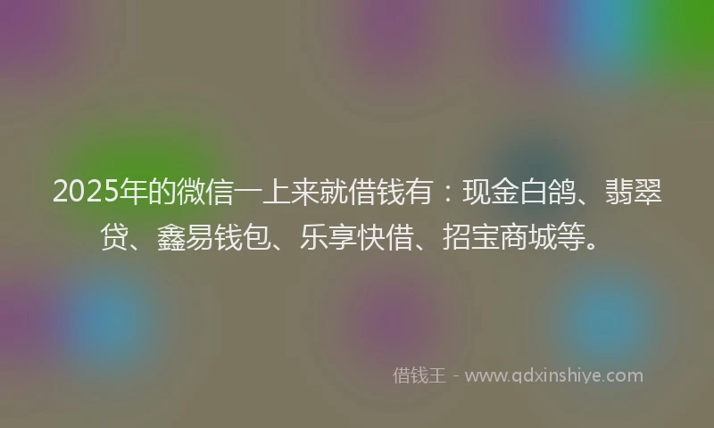 2025年的微信一上来就借钱有：现金白鸽、翡翠贷、鑫易钱包、乐享快借、招宝商城等。