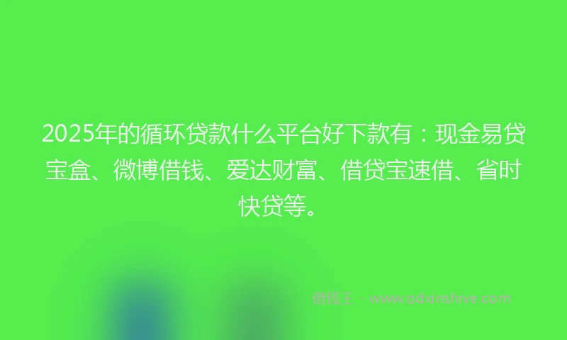 2025年的循环贷款什么平台好下款有：现金易贷宝盒、微博借钱、爱达财富、借贷宝速借、省时快贷等。