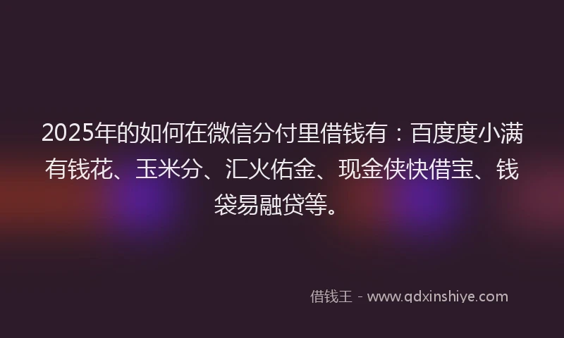 2025年的如何在微信分付里借钱有：百度度小满有钱花、玉米分、汇火佑金、现金侠快借宝、钱袋易融贷等。