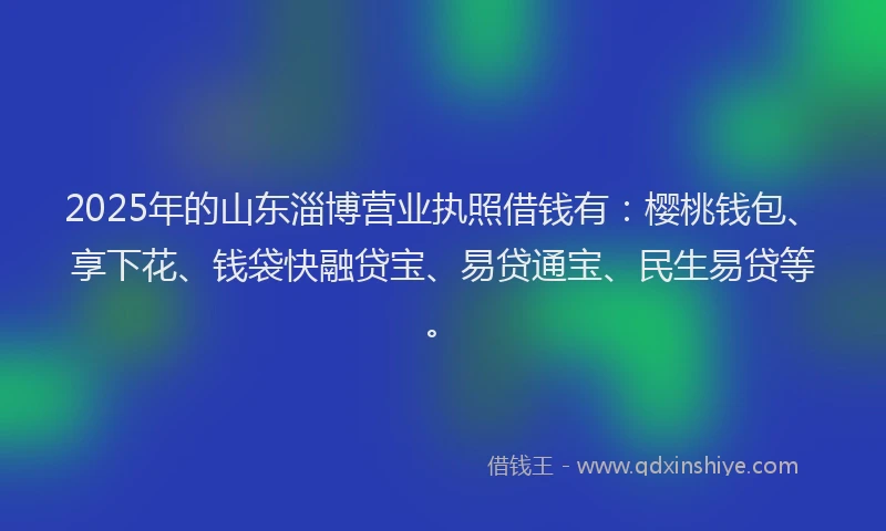 2025年的山东淄博营业执照借钱有：樱桃钱包、享下花、钱袋快融贷宝、易贷通宝、民生易贷等。