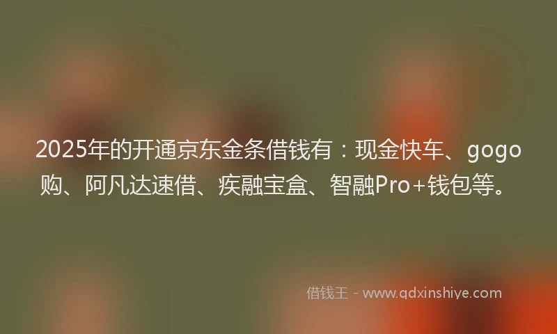 2025年的开通京东金条借钱有：现金快车、gogo购、阿凡达速借、疾融宝盒、智融Pro+钱包等。