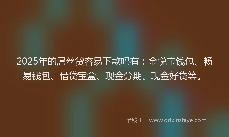 2025年的屌丝贷容易下款吗有：金悦宝钱包、畅易钱包、借贷宝盒、现金分期、现金好贷等。