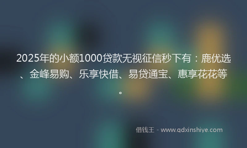 2025年的小额1000贷款无视征信秒下有：鹿优选、金峰易购、乐享快借、易贷通宝、惠享花花等。