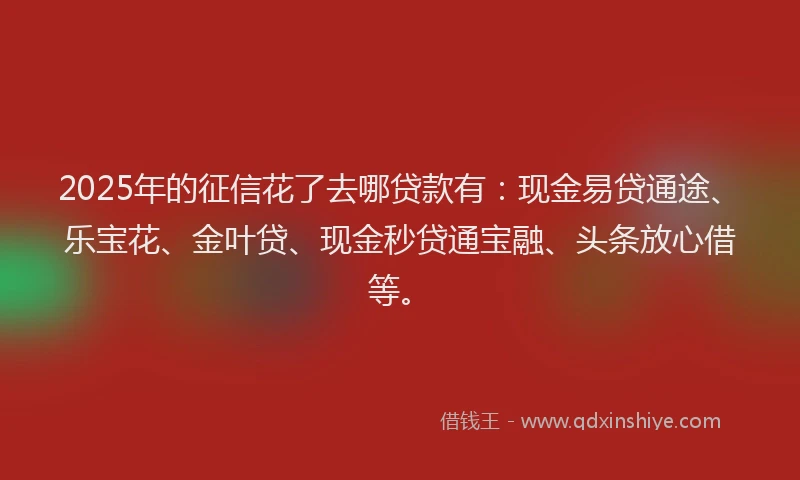 2025年的征信花了去哪贷款有：现金易贷通途、乐宝花、金叶贷、现金秒贷通宝融、头条放心借等。