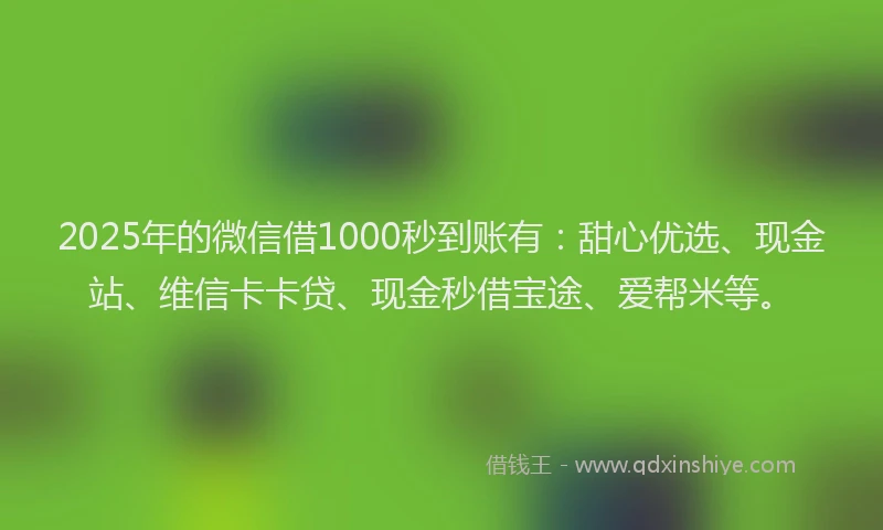 2025年的微信借1000秒到账有：甜心优选、现金站、维信卡卡贷、现金秒借宝途、爱帮米等。
