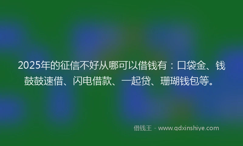 2025年的征信不好从哪可以借钱有：口袋金、钱鼓鼓速借、闪电借款、一起贷、珊瑚钱包等。
