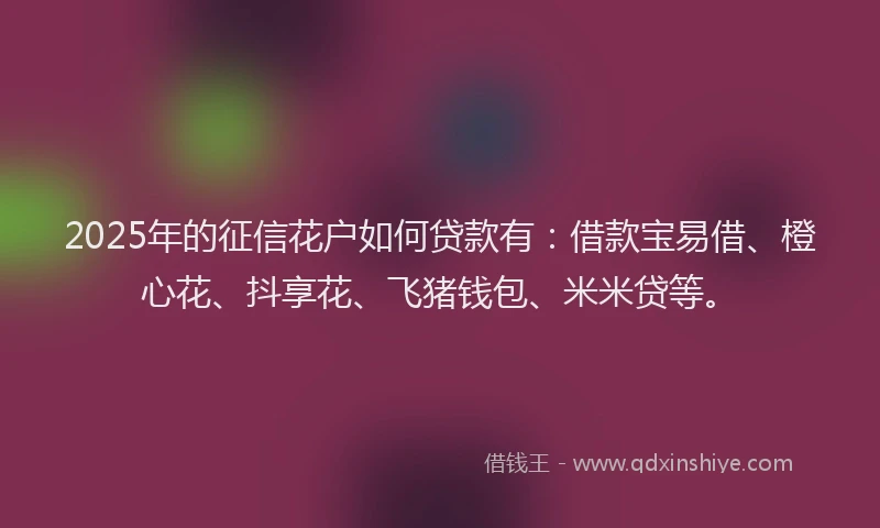 2025年的征信花户如何贷款有：借款宝易借、橙心花、抖享花、飞猪钱包、米米贷等。