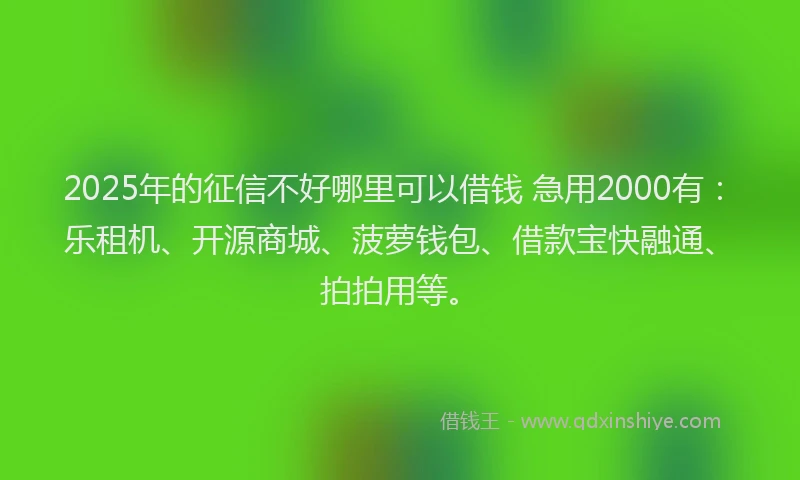 2025年的征信不好哪里可以借钱 急用2000有：乐租机、开源商城、菠萝钱包、借款宝快融通、拍拍用等。