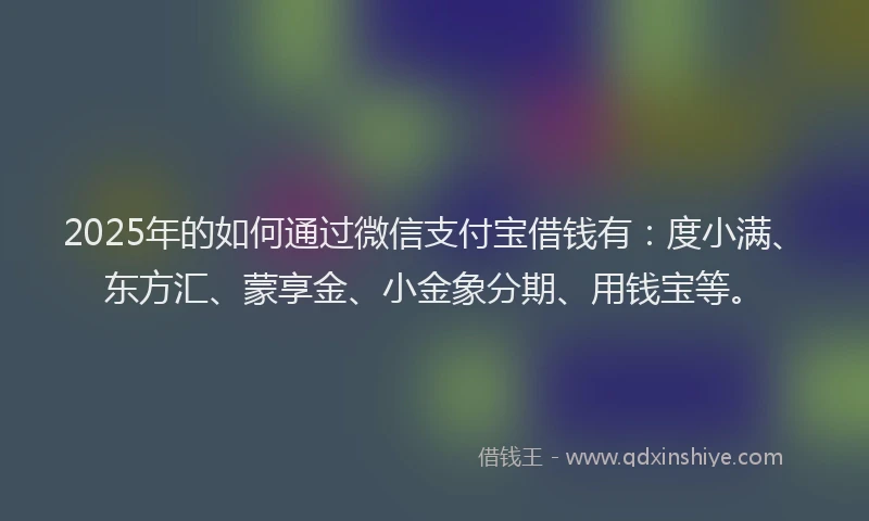 2025年的如何通过微信支付宝借钱有：度小满、东方汇、蒙享金、小金象分期、用钱宝等。