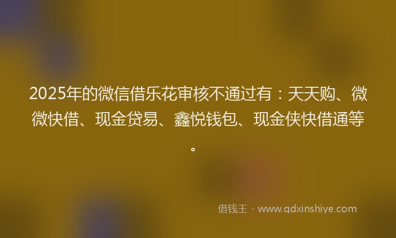 2025年的微信借乐花审核不通过有：天天购、微微快借、现金贷易、鑫悦钱包、现金侠快借通等。