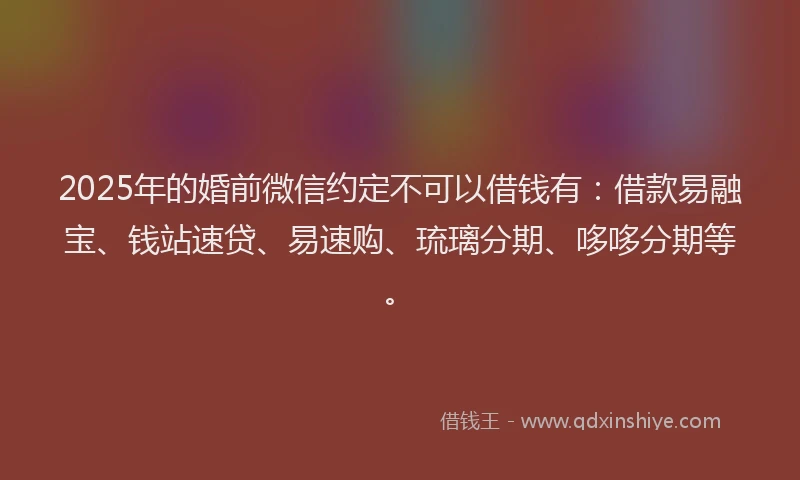 2025年的婚前微信约定不可以借钱有：借款易融宝、钱站速贷、易速购、琉璃分期、哆哆分期等。