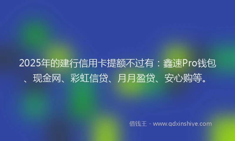2025年的建行信用卡提额不过有：鑫速Pro钱包、现金网、彩虹信贷、月月盈贷、安心购等。