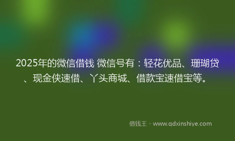 2025年的微信借钱 微信号有：轻花优品、珊瑚贷、现金侠速借、丫头商城、借款宝速借宝等。