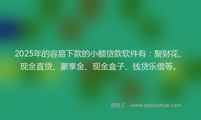 2025年的容易下款的小额贷款软件有：聚财花、现金直贷、蒙享金、现金盒子、钱贷乐借等。