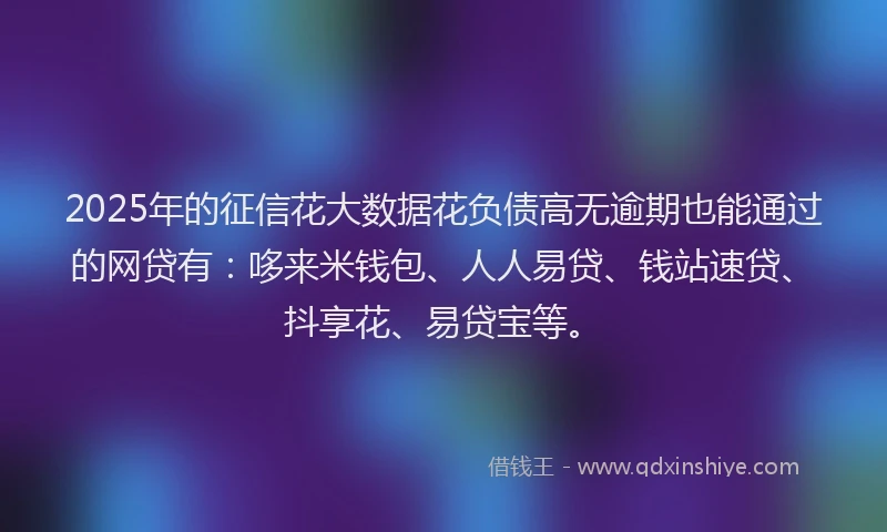 2025年的征信花大数据花负债高无逾期也能通过的网贷有：哆来米钱包、人人易贷、钱站速贷、抖享花、易贷宝等。