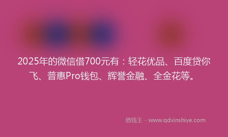 2025年的微信借700元有：轻花优品、百度贷你飞、普惠Pro钱包、辉誉金融、全金花等。