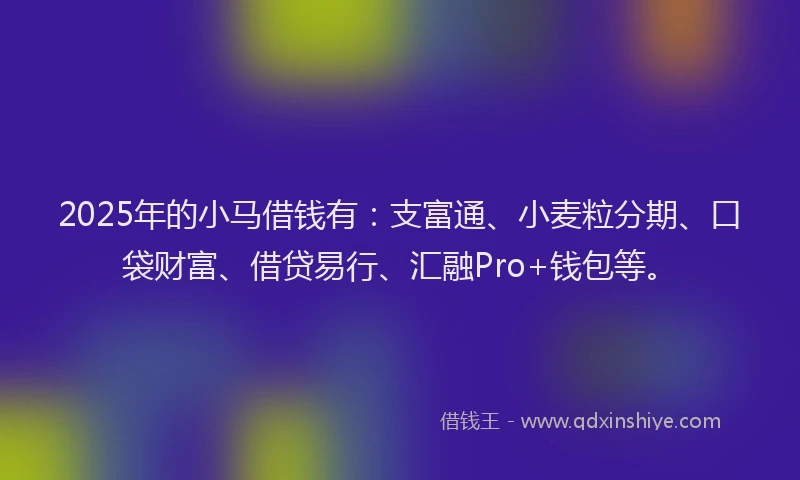 2025年的小马借钱有：支富通、小麦粒分期、口袋财富、借贷易行、汇融Pro+钱包等。
