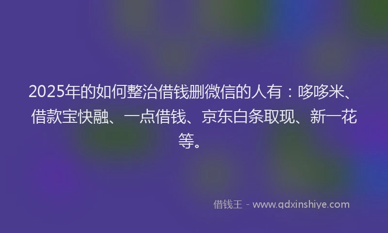 2025年的如何整治借钱删微信的人有：哆哆米、借款宝快融、一点借钱、京东白条取现、新一花等。