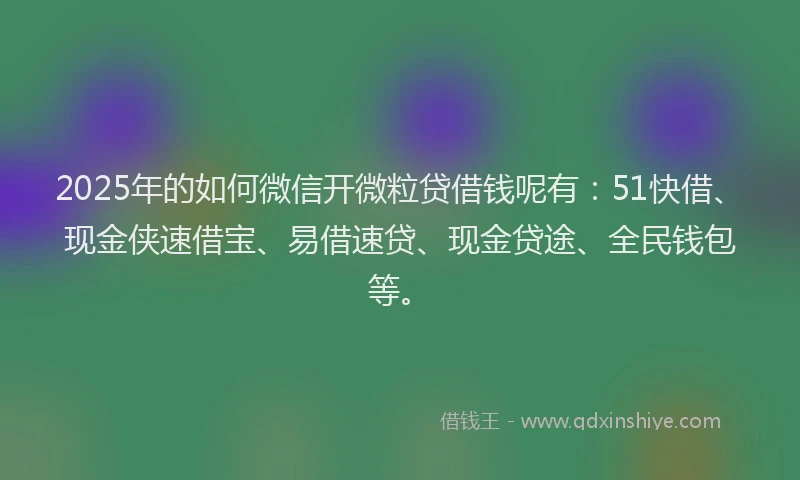 2025年的如何微信开微粒贷借钱呢有：51快借、现金侠速借宝、易借速贷、现金贷途、全民钱包等。