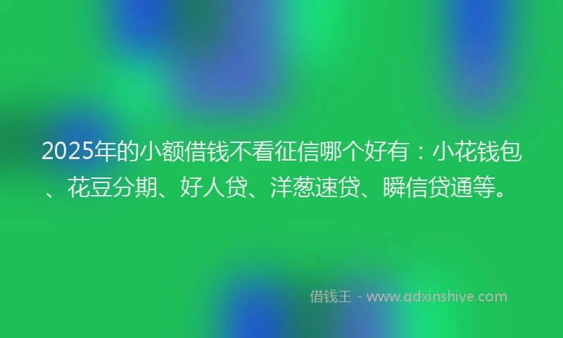 2025年的小额借钱不看征信哪个好有：小花钱包、花豆分期、好人贷、洋葱速贷、瞬信贷通等。