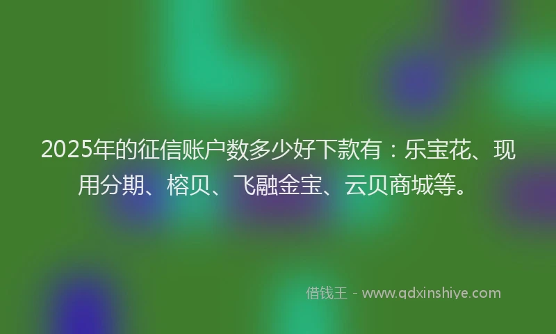 2025年的征信账户数多少好下款有：乐宝花、现用分期、榕贝、飞融金宝、云贝商城等。