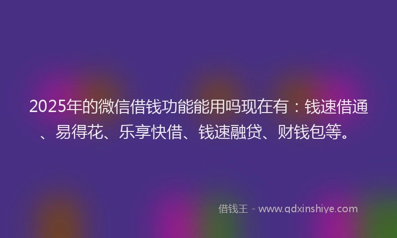 2025年的微信借钱功能能用吗现在有：钱速借通、易得花、乐享快借、钱速融贷、财钱包等。