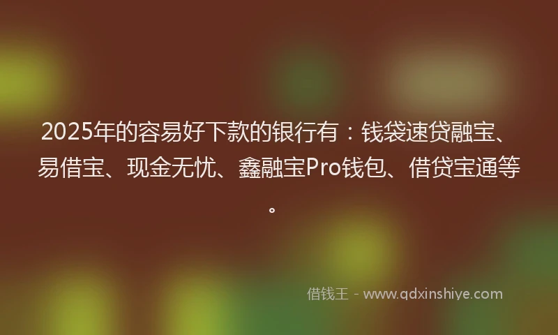 2025年的容易好下款的银行有：钱袋速贷融宝、易借宝、现金无忧、鑫融宝Pro钱包、借贷宝通等。