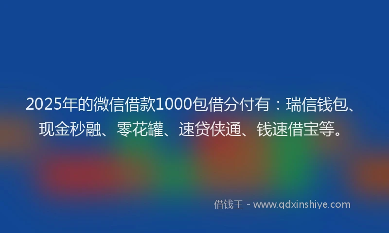 2025年的微信借款1000包借分付有：瑞信钱包、现金秒融、零花罐、速贷侠通、钱速借宝等。