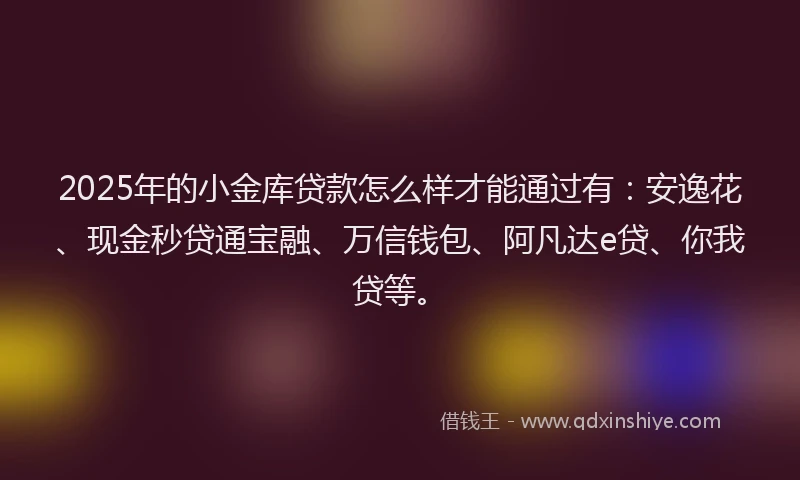 2025年的小金库贷款怎么样才能通过有：安逸花、现金秒贷通宝融、万信钱包、阿凡达e贷、你我贷等。