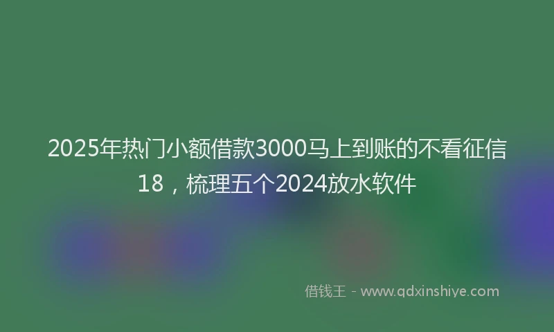 2025年热门小额借款3000马上到账的不看征信18，梳理五个2024放水软件