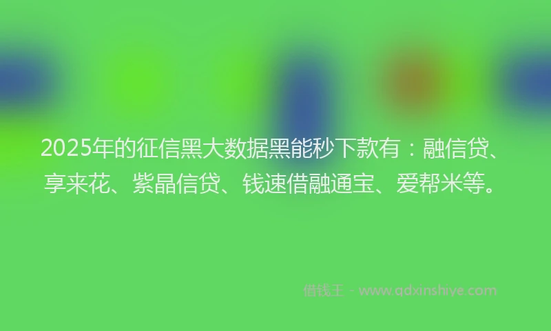 2025年的征信黑大数据黑能秒下款有：融信贷、享来花、紫晶信贷、钱速借融通宝、爱帮米等。