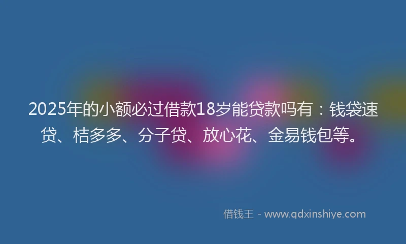 2025年的小额必过借款18岁能贷款吗有：钱袋速贷、桔多多、分子贷、放心花、金易钱包等。